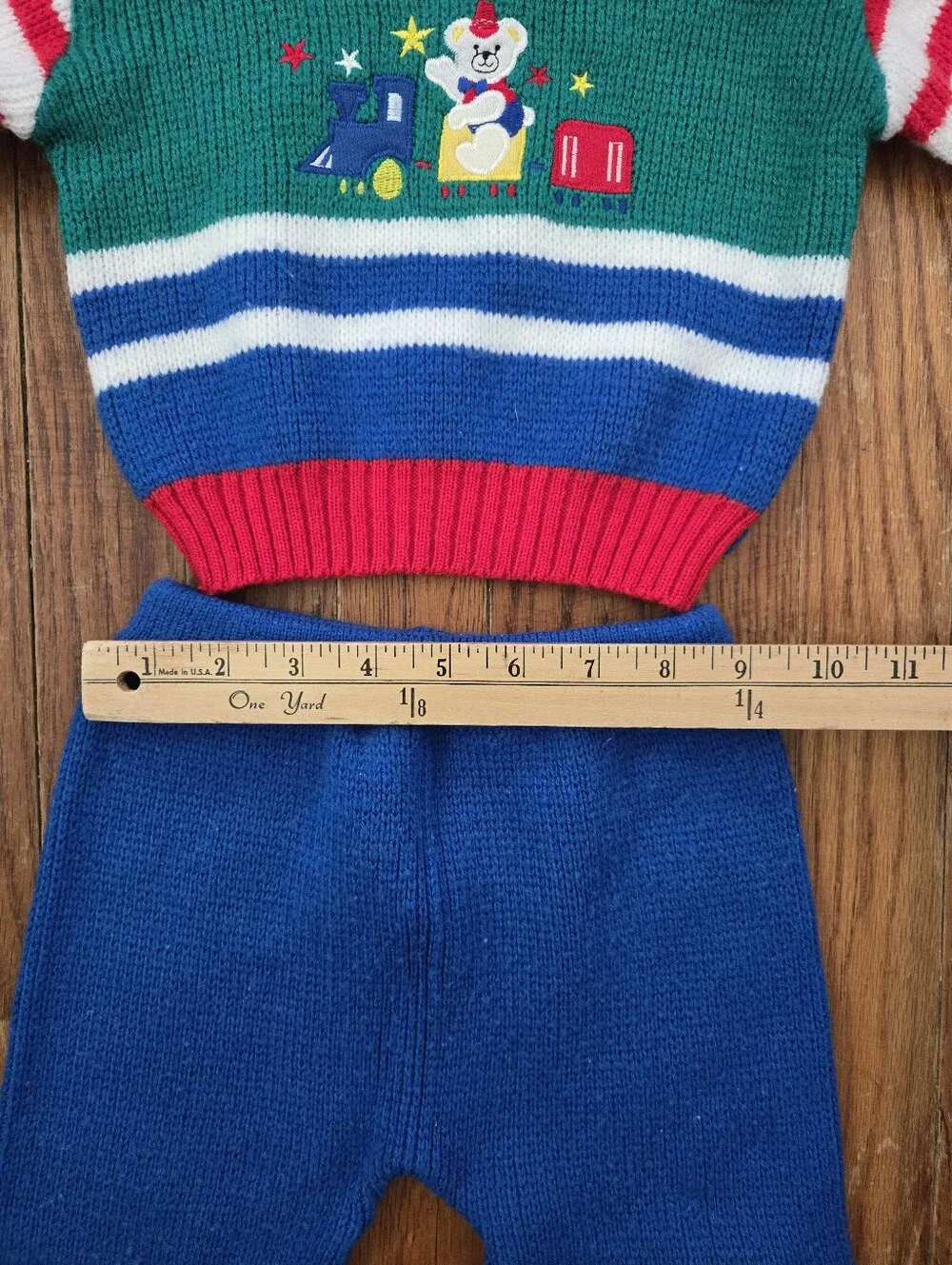 Vintage Cradles Knit Play Set Size 24 Months Primary Colors Train Bear Patch